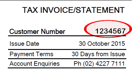 Example of customer number on an invoice