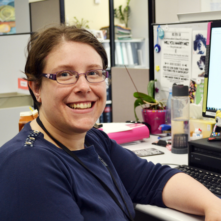 Hayley at her work desk