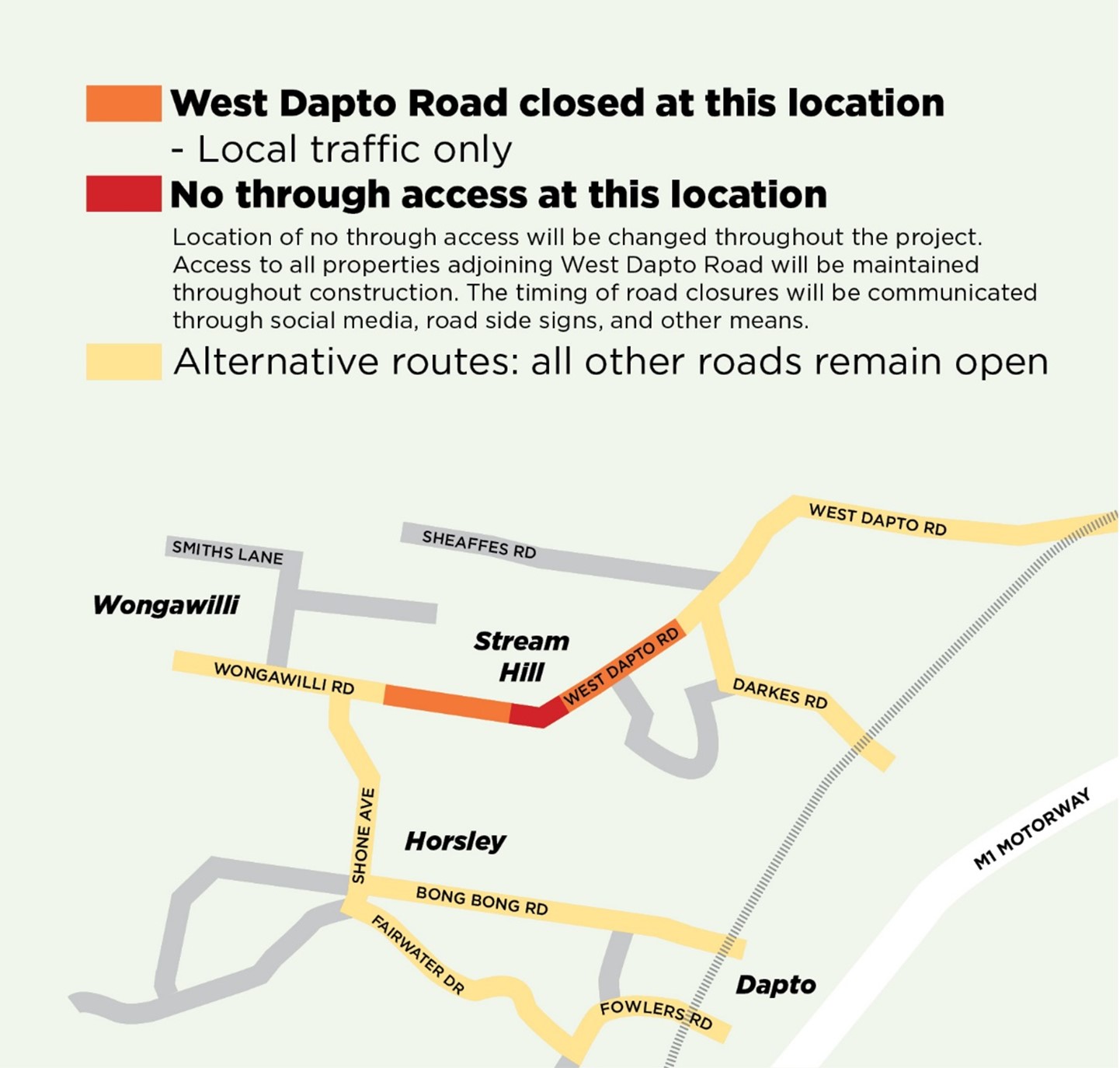 Map showing closures at West Dapto Road